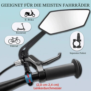 Pravé zrkadlo na bicykel - sklopné a otočné o 360 ° pre bezpečnosť. Pre pravú stranu.