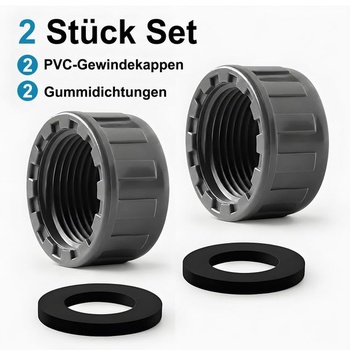 2 kusy závitových uzáverov G3/4 PVC, zaslepky 3/4 palca s gumovým tesnením G3/4 - šedé