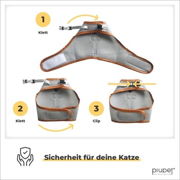 Postroj pro kočky PiuPet® s vodítkem (M) - Postroj odolný proti úniku - Šedý Velikost M (obvod krku