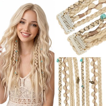 Elailite Clip-in predlžovacie príčesky Boho vrkôčiky Príčesky 50 cm 2 kusy Boho predlžovanie vlasov