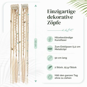 Elailite Clip-in predlžovacie príčesky Boho vrkôčiky Príčesky 50 cm 2 kusy Boho predlžovanie vlasov