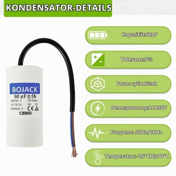 BOJACK CBB60 60uF 450V 50/60HZ Rozběhový kondenzátor, Kondenzátor pro běh motoru SH, Kondenzátor