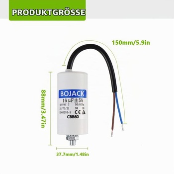 BOJACK 16uF 450V Kondenzátor pro běh motoru 38x75mm Startovací kondenzátor Startovací kondenzátor
