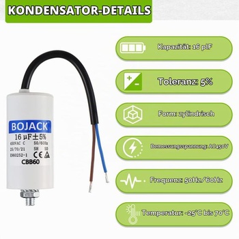 BOJACK 16uF 450V Kondenzátor pro běh motoru 38x75mm Startovací kondenzátor Startovací kondenzátor