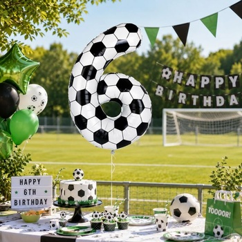 DazzJoy futbalové narodeninové dekorácie pre 6-ročných chlapcov, futbalový balónik pre 6-ročných chlapcov,