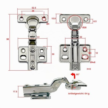 Vložený pánt 90 stupňov, 26 mm, hydraulický mini pánt s tlmením dovieraním, automatické pánty s