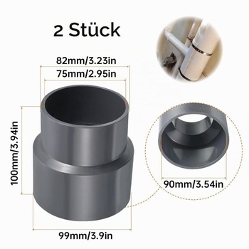 2 rovné PVC spojky potrubia, redukčná tvarovka 90×75 mm, redukčná spojka z PVC, spojovací konektor
