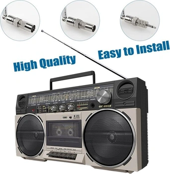 VooGenzek 75cm teleskopická 7dílná FM rádiová anténa 75 ohmů, DAB vnitřní anténa s F-konektorem pro