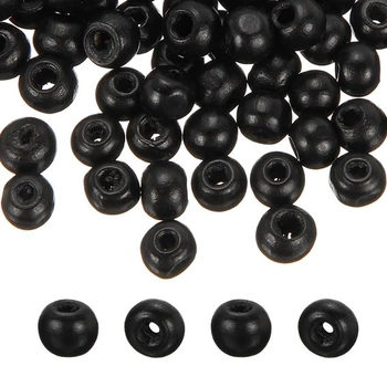 PATIKIL 100ks 8mm černé korálky z přírodního dřeva s 3mm…