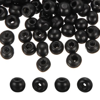 PATIKIL 100ks 8mm čierne korálky z prírodného dreva s 3mm otvorom, neošetrené, čierne 8mm 100