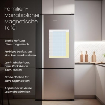 Magnetický rodinný kalendár A3 do chladničky – Otierateľný magnetický mesačný plánovač – Veľká