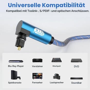 Optický kabel EMK 90 stupňů, pravoúhlý, Toslink optický audio kabel (3 m), modrý, 3 m