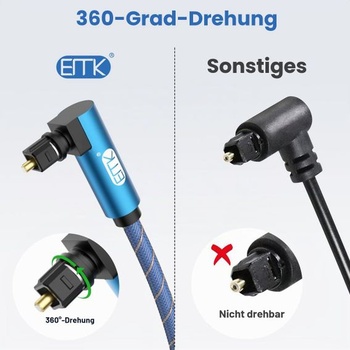 Optický kábel EMK 90 stupňov, pravouhlý, Toslink optický audio kábel (3 m), modrý, 3 m