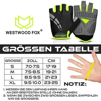 Cyklistické rukavice Westwood Fox pro muže i ženy, půlprstové s gelovým polstrováním, protiskluzové