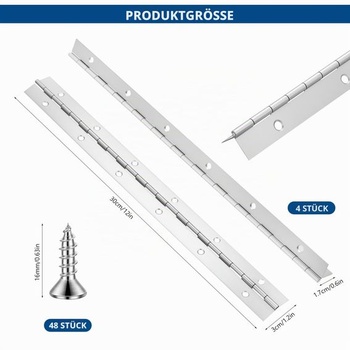 4dielny klavírny pánt, tyčový pánt z nerezovej ocele 300 × 30 mm, odolný dverný pánt, klavírny pánt