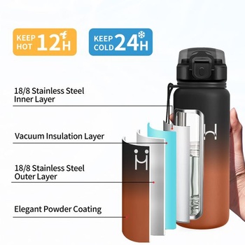 Nerezová fľaša na vodu 750ml, termoska so slamkou, bez BPA, vhodná na sýtené nápoje, otváranie raz