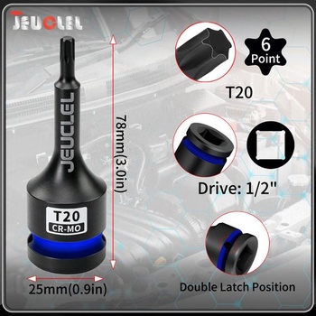 Bitový nástrčný kľúč Torx T20, upínacia veľkosť 1/2 palca, hviezdicový Torx, 6-hranný rázový bitový