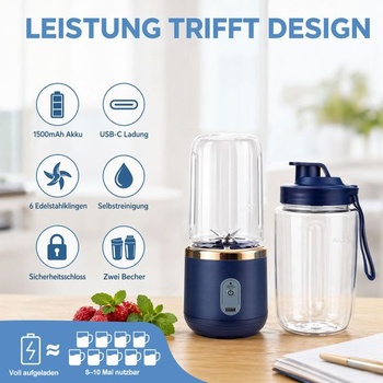 Přenosný mixér - výrobník smoothie s sebou se 2 lahvemi o objemu 400 ml, přenosný elektrický