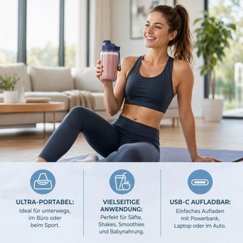 Přenosný mixér - výrobník smoothie s sebou se 2 lahvemi o objemu 400 ml, přenosný elektrický