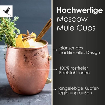 Sada 2 měděných hrnků Beyond Moscow Mule - Měděné hrnky s brčky a dárkovou krabičkou | Sada