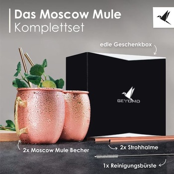 Sada 2 měděných hrnků Beyond Moscow Mule - Měděné hrnky s brčky a dárkovou krabičkou | Sada