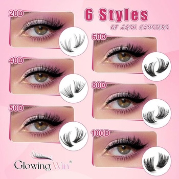 Predlžovanie rias Glowing Win, 590 kusov, zhlukové riasy, jednotlivé riasy, 20D, 40D, 50D, 60D, 80D,