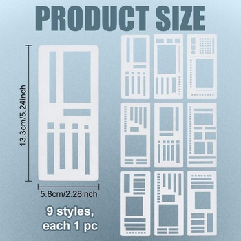 PLIGREAT 9dílná ručně vyrobená flexibilní šablona pro záznamy, sada šablon 5,8 × 13,3 cm, šablona