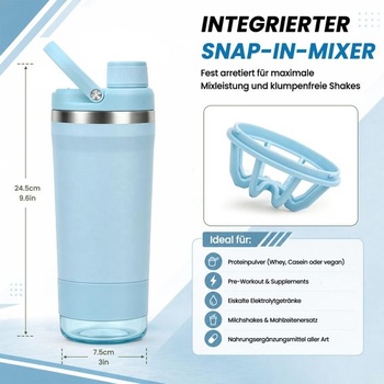 Proteínový šejker z nerezovej ocele, 700ml nerezový šejker s priehradkou na prášok, mätovo modrá