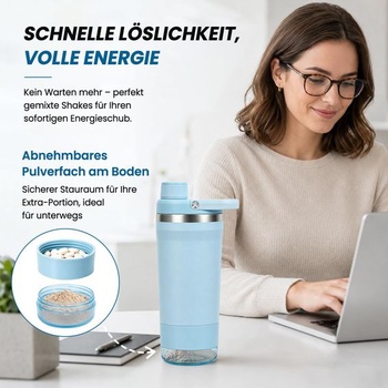 Proteinový šejkr z nerezové oceli, 700ml nerezový šejkr s přihrádkou na prášek, mátově modrá