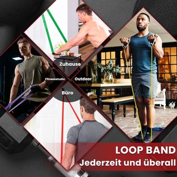 Fitness gumy – sada 4stupňových odporových gum s kotvou do dveří, odporové gumy na shyby, silový