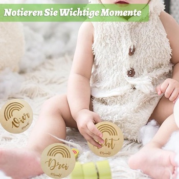 Kartičky s milníky pro miminka, dřevěné, 14 kusů, rekvizity pro focení prvního roku růstu miminka,
