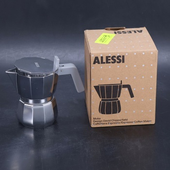 Alessi Moka DC06/3 B - Dizajnový kávovar z liateho hliníka, rukoväť a gombík z PA, čierny, 3 šálky