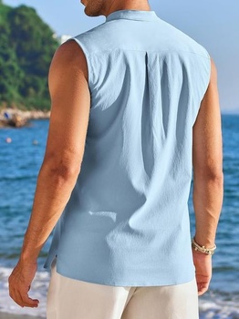 Pánske letné tielko, bez rukávov, štýl henley, ležérne plážové tričko, košeľa s potlačou svalov, ľahký