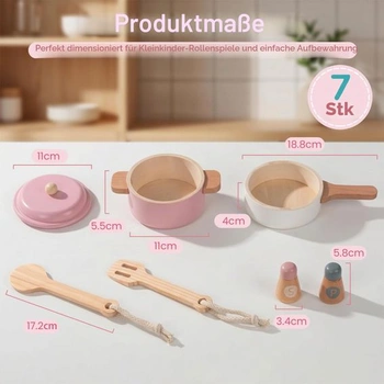 Sada dřevěného nádobí WoodenFun, kuchyňské doplňky, bezpečný dárek na hraní rolí pro děti od 3 let