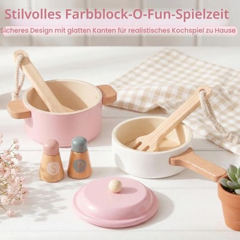 Sada dřevěného nádobí WoodenFun, kuchyňské doplňky, bezpečný dárek na hraní rolí pro děti od 3 let