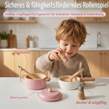 Sada dřevěného nádobí WoodenFun, kuchyňské doplňky, bezpečný dárek na hraní rolí pro děti od 3 let