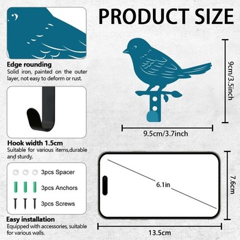 Nástenný mini železný háčik na kľúče, Blue Bird, s 1 háčikom, dekoratívny vešiak na kľúče, prívesky