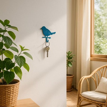 Nástěnný mini železný háček na klíče, Blue Bird, s 1 háčkem, dekorativní věšák na klíče, přívěsky