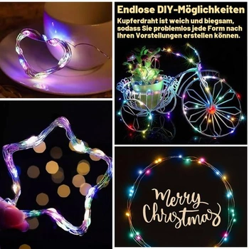 12 barevných řetězových světel na baterie, vyrobených z měděného drátu, 2 m dlouhé, 20 knoflíkových