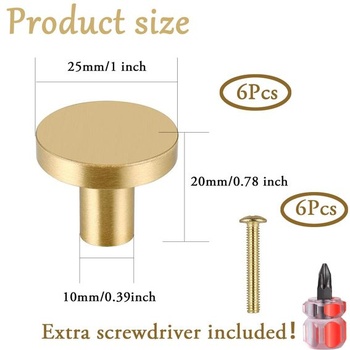 6dílné kulaté úchytky na skříňky Zeaying, matně zlaté, kulaté úchytky 25x20 mm