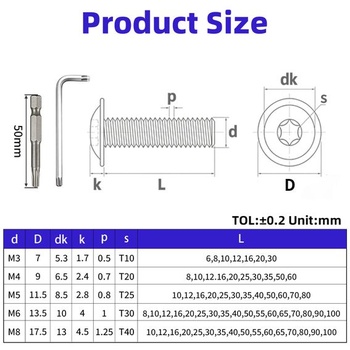 20 kusů šroubů s půlkulatou hlavou M5x30mm s přírubou, šrouby M5 M5x30mm-20