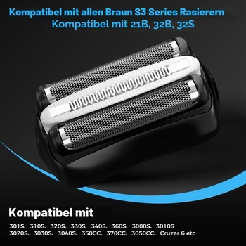 Holiaca hlava radu 3 kompatibilná s elektrickým holiacim strojčekom Braun, náhradná hlava 32B, strihacia