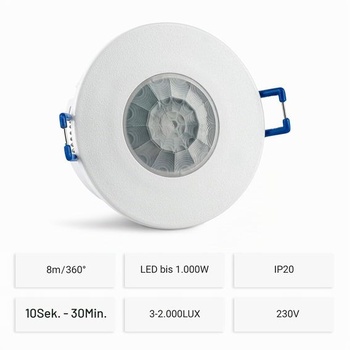 SEBSON Zapustený vnútorný detektor pohybu, dosah 8 m / 360 ° biely 1