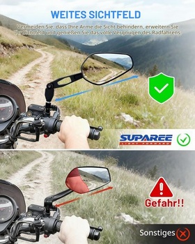 SUPAREE Spätné zrkadlo na motocykel, schválené pre elektroniku, skladacie zrkadlo na motocykel,