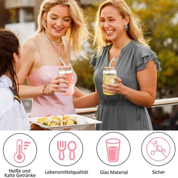 Sklenený hrnček s mašľou, 500ml ružový sklenený hrnček s mašľou, viečkom a slamkou, univerzálny pohár