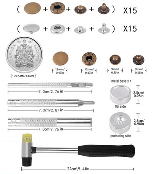 BOBOZAN 30 súprav patentných gombíkov 12,5 mm (upevňovací nástroj a kladivo) Kladivo a nástroje 12,5 mm