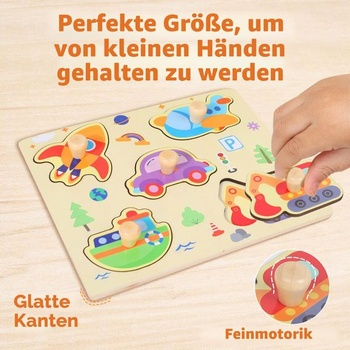 Drevené puzzle pre batoľatá, 4 designy – drevené puzzle s veľkými rukoväťami a zodpovedajúcimi