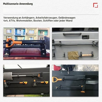 Sada 4 držáků na lopaty Greluma, rychloupínací gumový montážní držák pro rukojeti nářadí o průměru