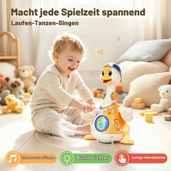 Hračka na bruško Tancujúca hus Baby 6-12 mesiacov - Interaktívna hračka na lezenie Biela tancujúca hus
