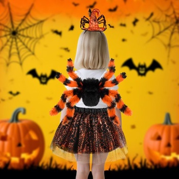 Pavoučí kostým pro dívky, tylová sukně, pavoučí batoh, pavoučí čelenka, halloweenský kostým, dětské